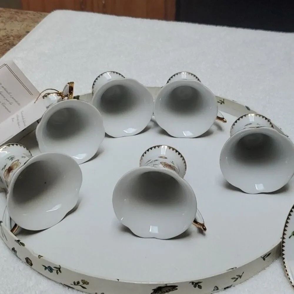 Porcelain Demitasse Teacups Saucers Butterflies (6) ITALIAN DESIGN CERAMICS vtg